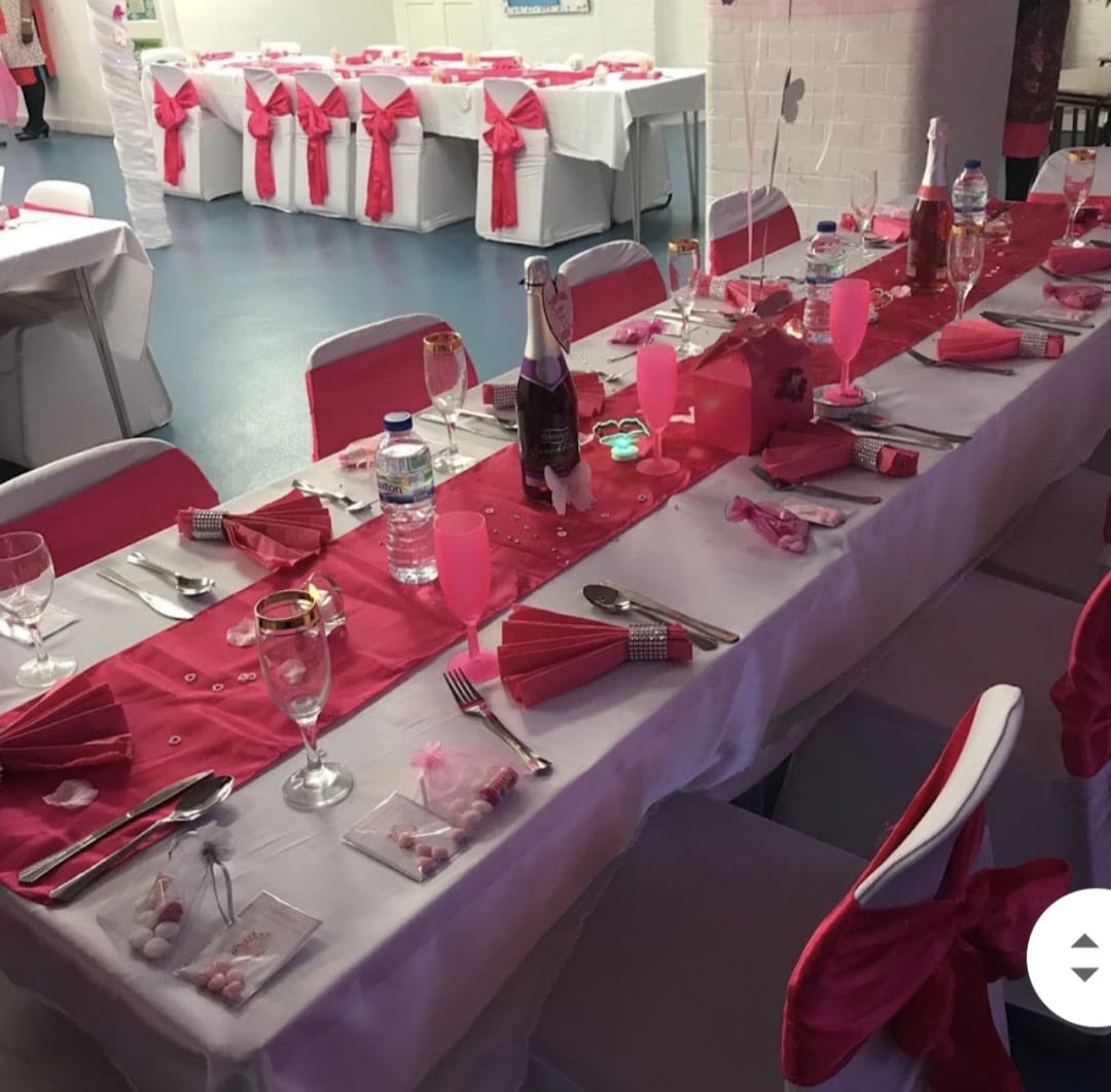 Pink and white table setting for a celebration